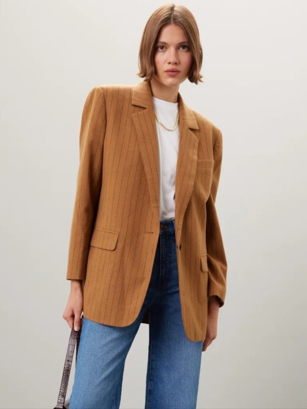 Madewell Brown Pinstripe Single-Button Blazer Wool Blend